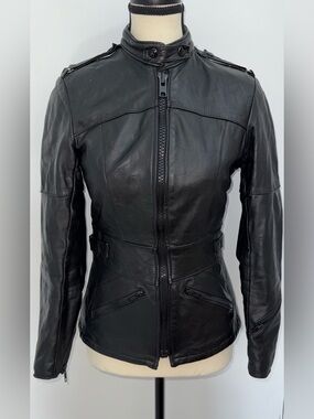 Vintage ANGORA black leather motorcycle jacket best fit size XXS XS